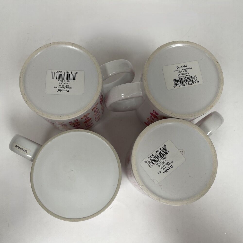 Dunkin Donuts Holiday Coffee Cups Mugs White Pink Orange Multicolor Lot of 4 - Picture 8 of 9